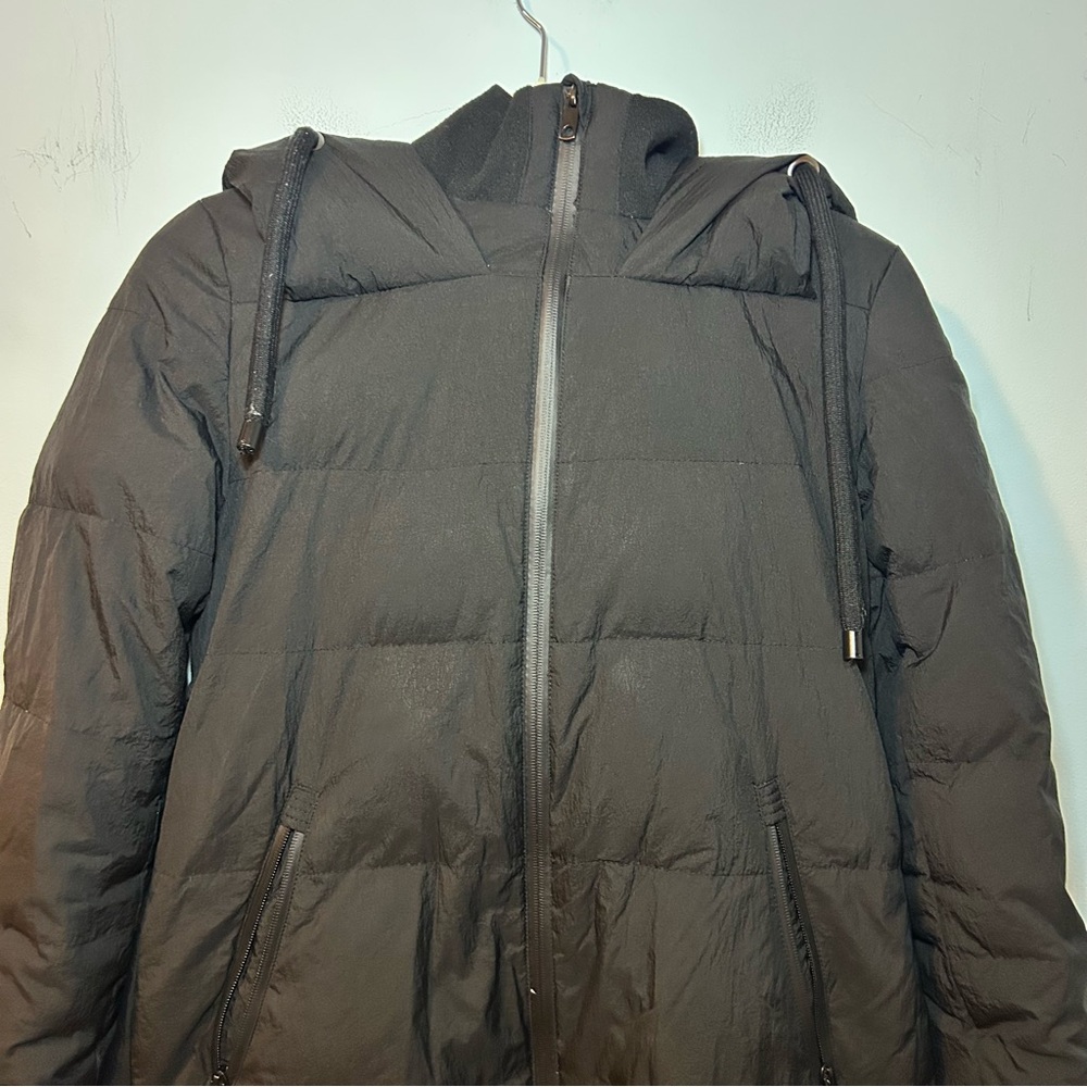 Zara Basic Black Hooded Down Zip-Up Jacket Size M… - image 2